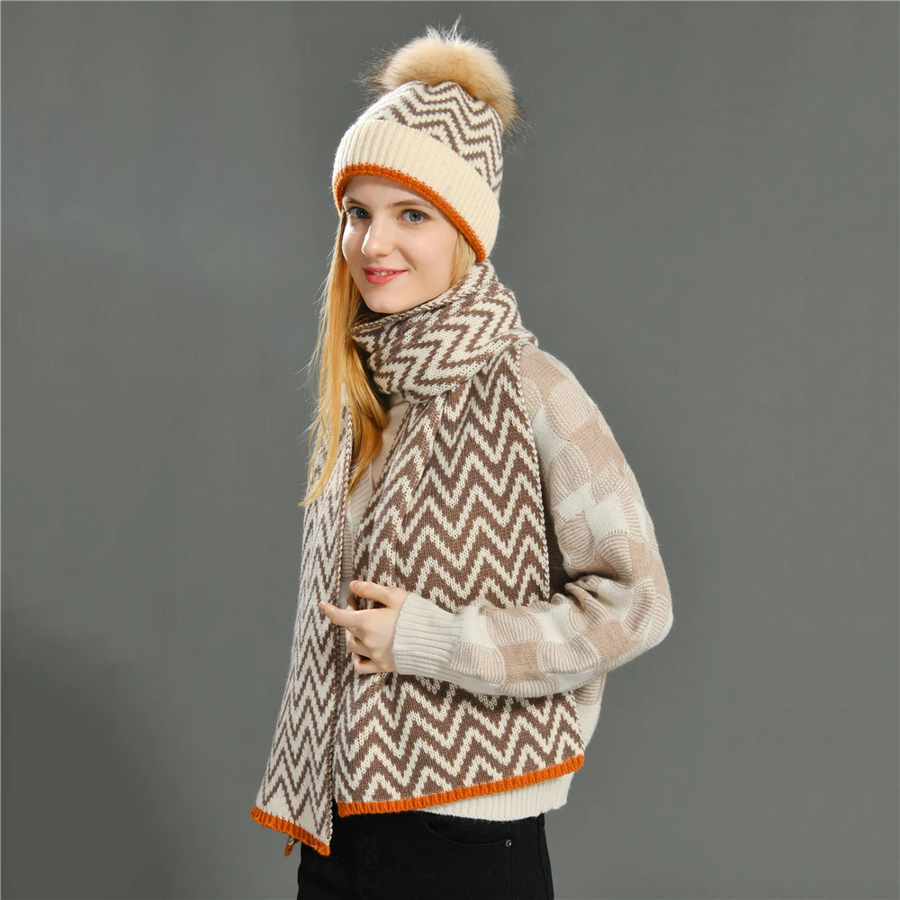 High Quality Wool Knitted Beanie Hats Wholesale Luxury Cashmere Solid Color Plain Women Winter Beanie Hats Scarf Set Warm