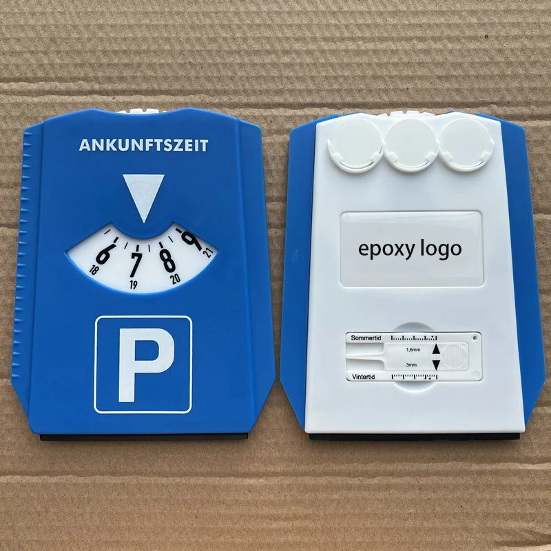 4 in 1 Plastic Parking Disc With Ice Scraper Euro Coin Tire Tread Gauge Multi Function Parking Timer Clock Custom Logo Car Gifts