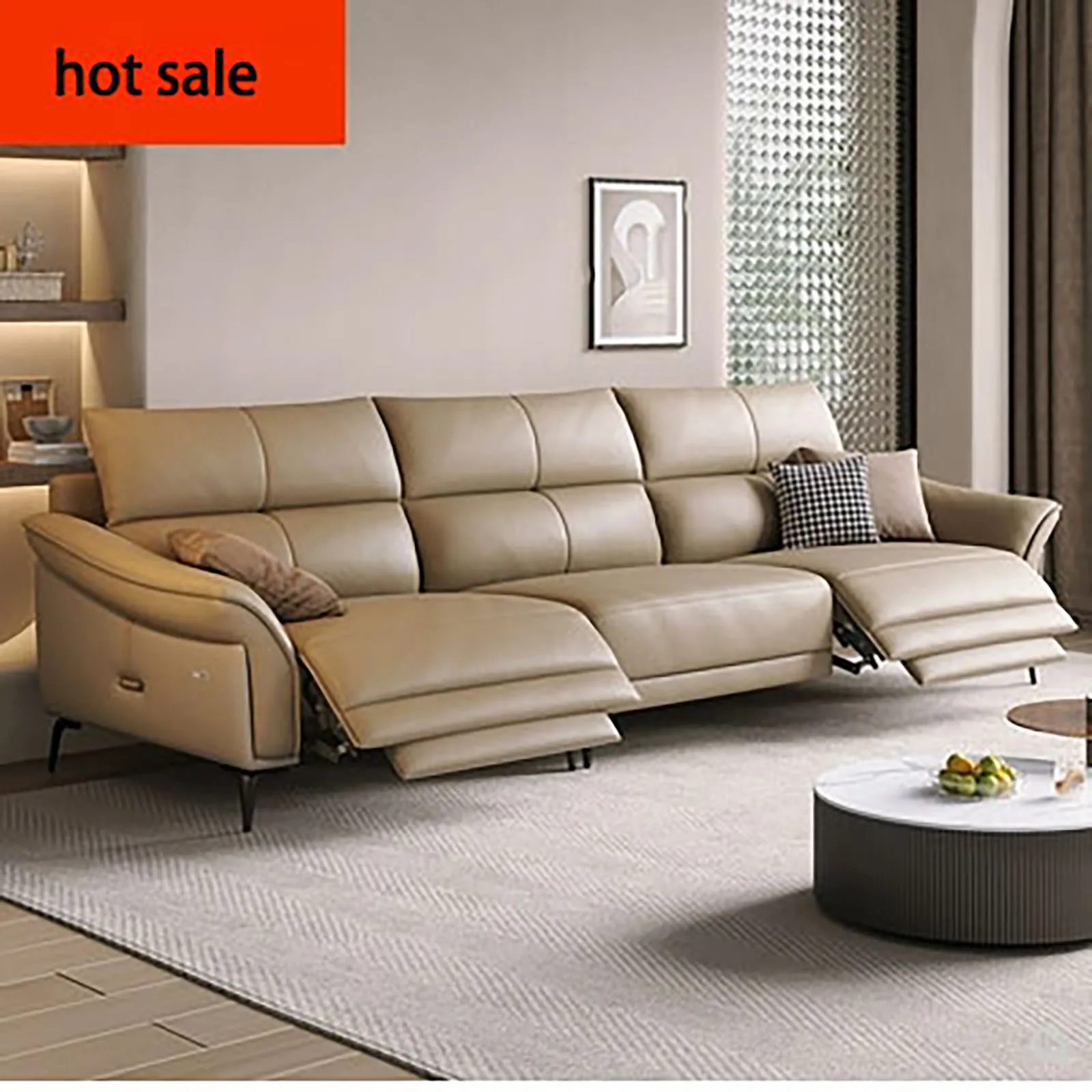 Electric  Furniture  Headrest Adjustable Leather L Shape Recliner Sofa Movable Sectional Sofa Set