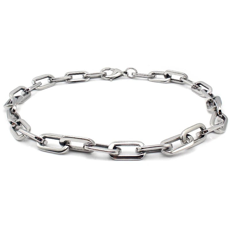 Коренастый звено цепи ожерелья ювелирные изделия для мужчин и женщин из нержавеющей стали с плоской O цепи серебристого цвета