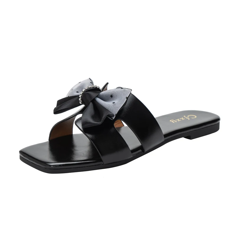 
 Cfxxy-58 самые популярные оптовая продажа китайских приманок, летние женские сандалии шлепанцы с украшение в виде банта; Женские тапочки на плоской подошве; Шлепанцы без задника с открытыми пальцами для девочек  