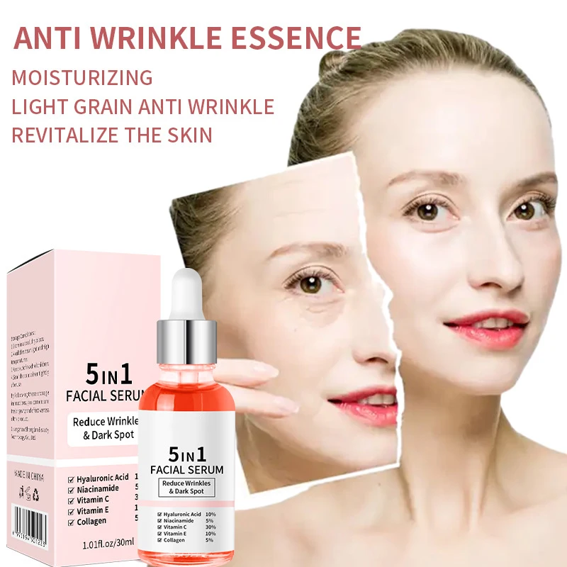 Private Label Wholesale Loq MOQ 30ML Reduce Wrinkles Dark Spot Moisturizing Hydrate Vitamin C Niacinamide 5 IN 1 Facial Serum