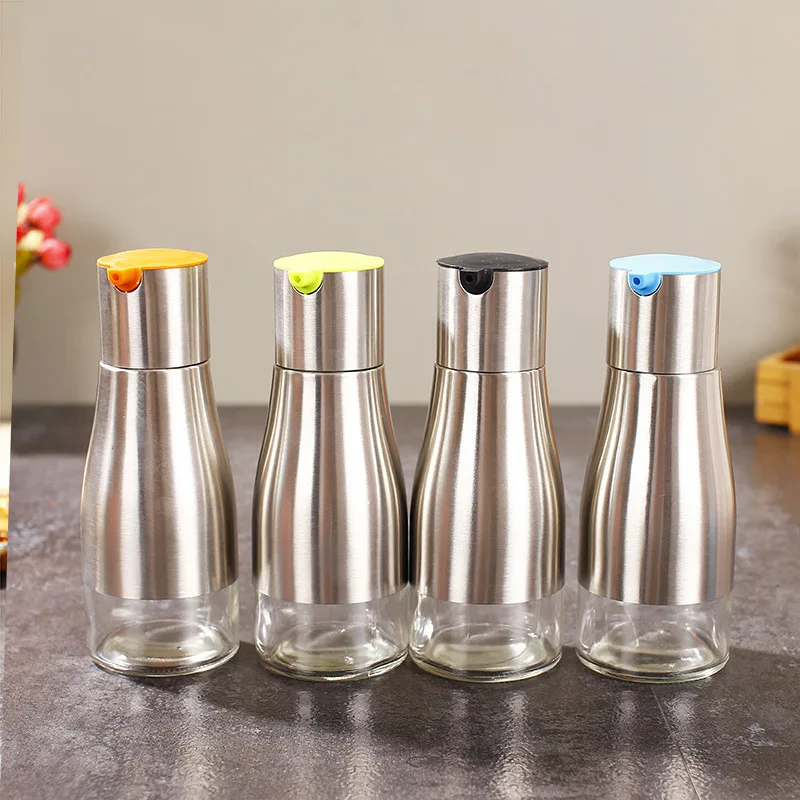 Kitchen Oil Bottle Stainless Steel Glass Olive Dispenser 500ml Vinegar Soy Sauce for
