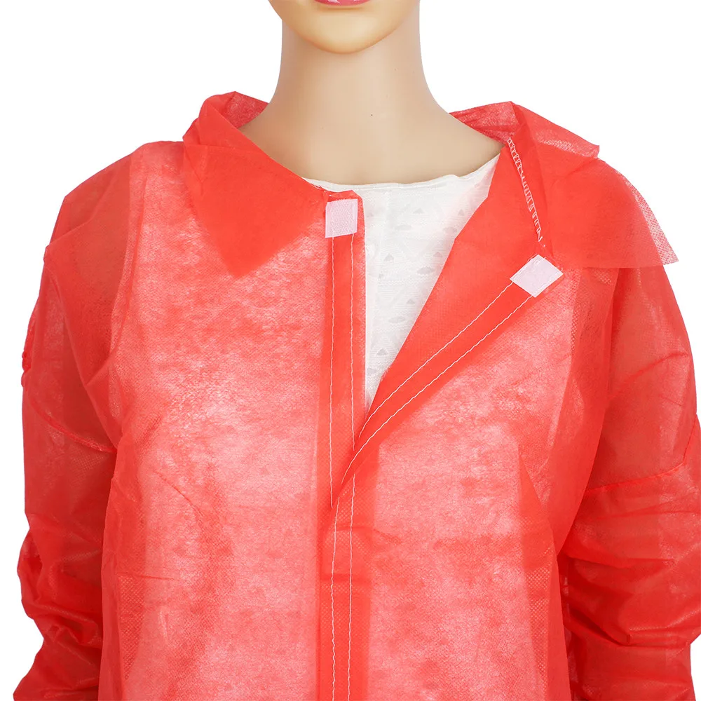 Xianzhibo Case of 50 SMS Disposable Lab Coats for Adult 2 Pockets with Knitted Collar and Cuffs Size Small to 3XL