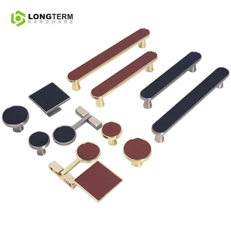 Handle Furniture Hardware Fashion Pulls Handles Modern Luxury Gold Zinc Alloy Leather Wardrobe Cabinet Drawer Knob Handle