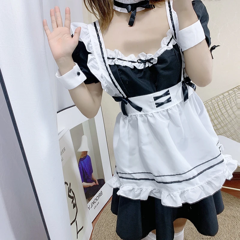 
short sleeves color blocked waitress women maid dresses costume classique lolita maid dress 
