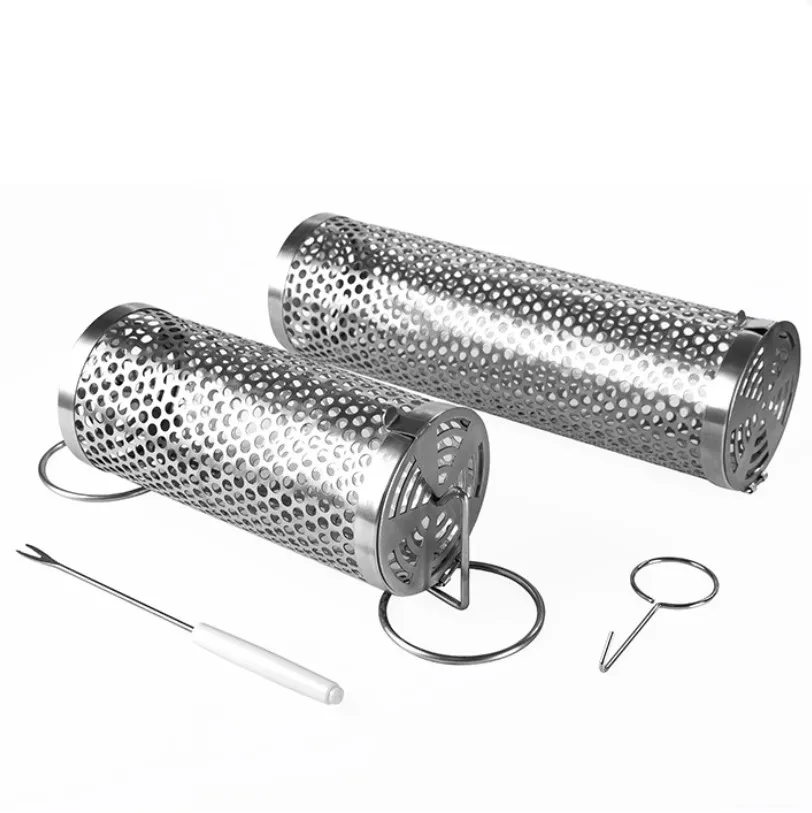 Portable New Design  Round Tube Cylinder Rolling Grilling Basket Stainless Steel Grill Mesh Useful Rolling Grilling Basket