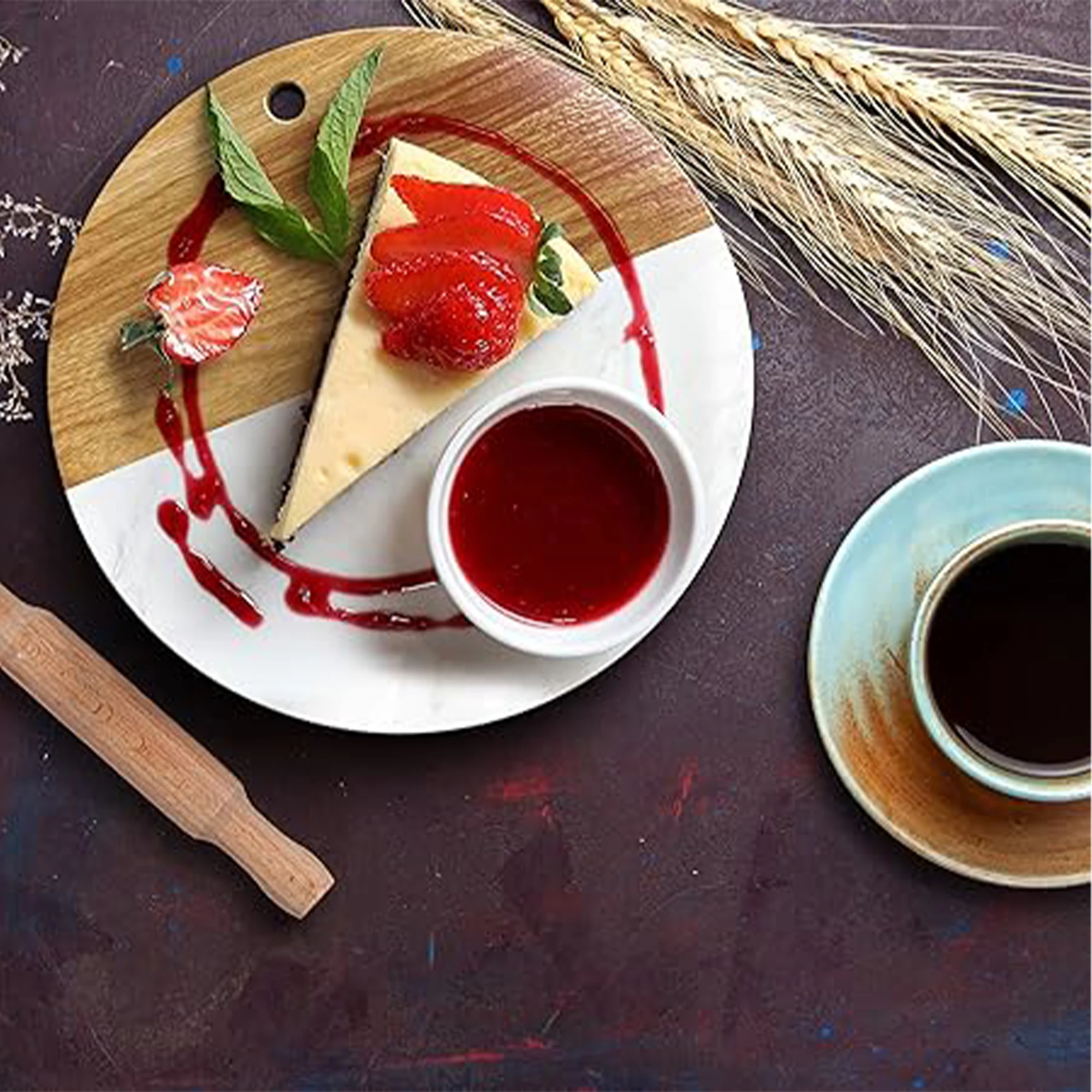 Wholesale 12inch Round Marble Wood Cutting Block Meat Cheese Fruit Vegetables Kitchen Bamboo Chopping Board With Hang Hole