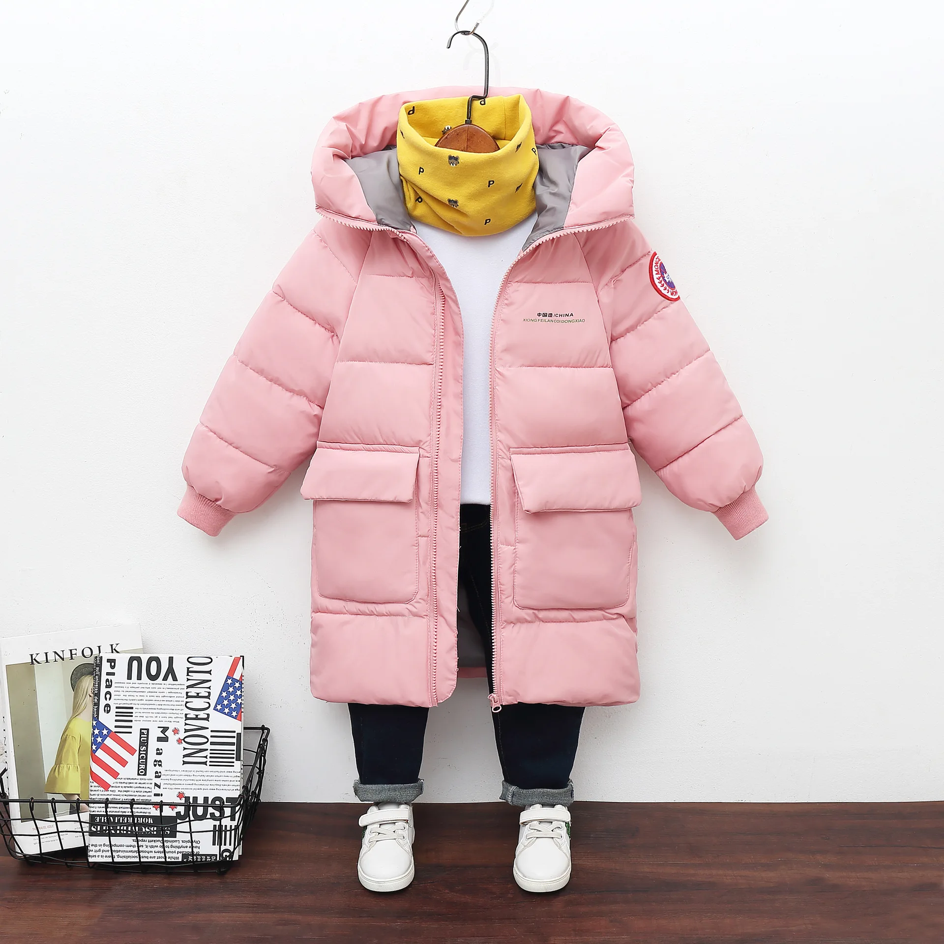 Green Horizon Winter Warm Thicken Color Long Sleeve Zipper Kids Solid Hoodie Jackets Coat Toddler Baby Boy Girl Hooded