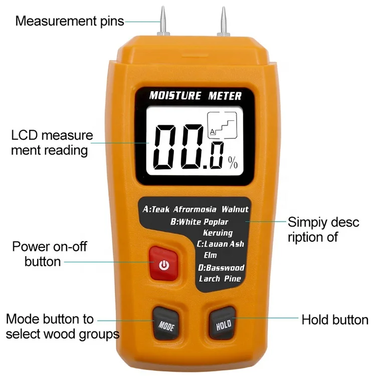 Digital Wood Moisture Meter Suitable for measuring the moisture content of wood, bamboo, cotton, tobacco, paper, herbs