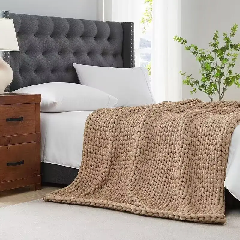 Home Decor Giant Yarn chunky knit weighted blanket Braided Sensory Autism weighted blanket knitted