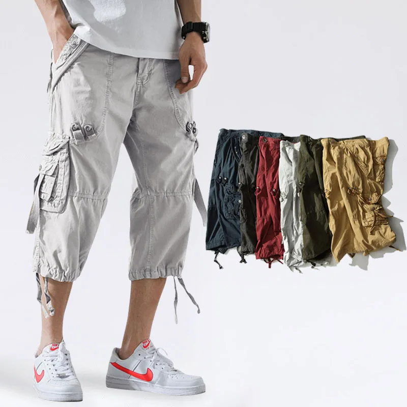 Hot Sales Below Knee  Chino Long Shorts Plus Size Big and Tall Mens Shorts Multi Pocket 3/4 Cargo Shorts