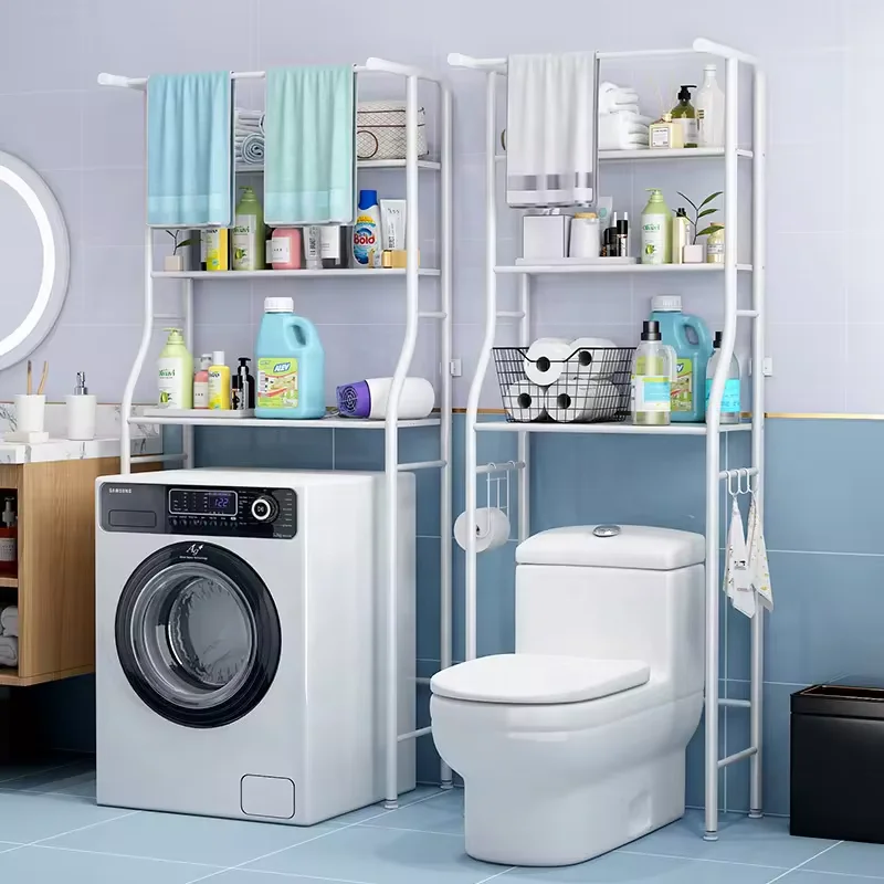 Factory Direct Stainless Steel Rack Toilet Cabinet Shelving Kitchen Washing Machine Rack Bathroom Space-Saving Shelf