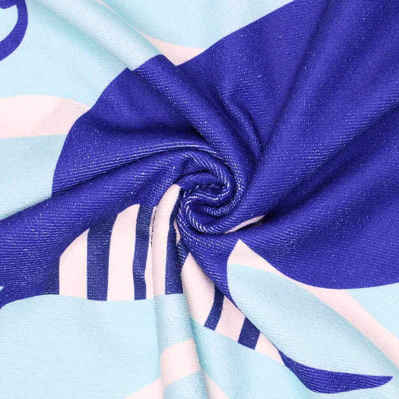 Kids Blue Whale Swim Shark Cartoon Printing Microfiber Hooded Poncho Beach Towel For Baby