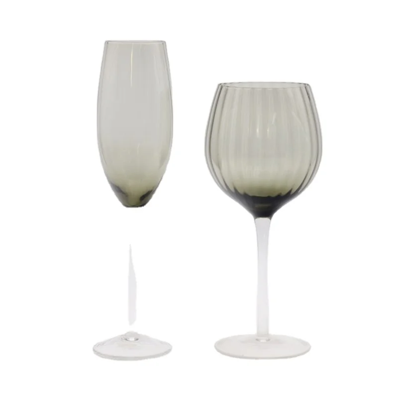 2020New design High borosilicate cup somky grey Vertical stripes glass goblet