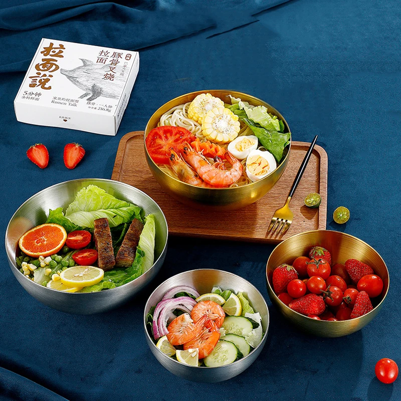 Korean Rice Soup Salad Bowl Stainless Steel Mixing Round Serving Bowl Restaurant