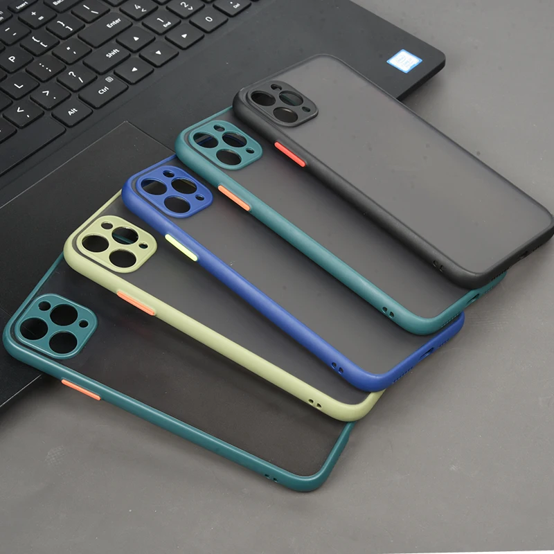 Защитные ТПУ + PC чехлы-бампер для iPhone 11 Pro Max XR XS X 8 7 матовый прозрачный противоударный чехол задней