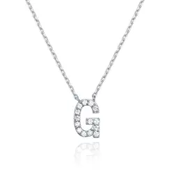 Firstmadam Soild 18K White Gold Real Diamond Custom Initial Letter Name Necklace