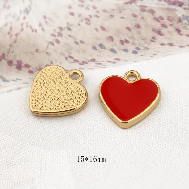 Bulk Order Diy Jewelry Accessories K Gold Color Enamel Pendant Bracelet Pendant Handmade Material Red Love Heart Pendant Charms
