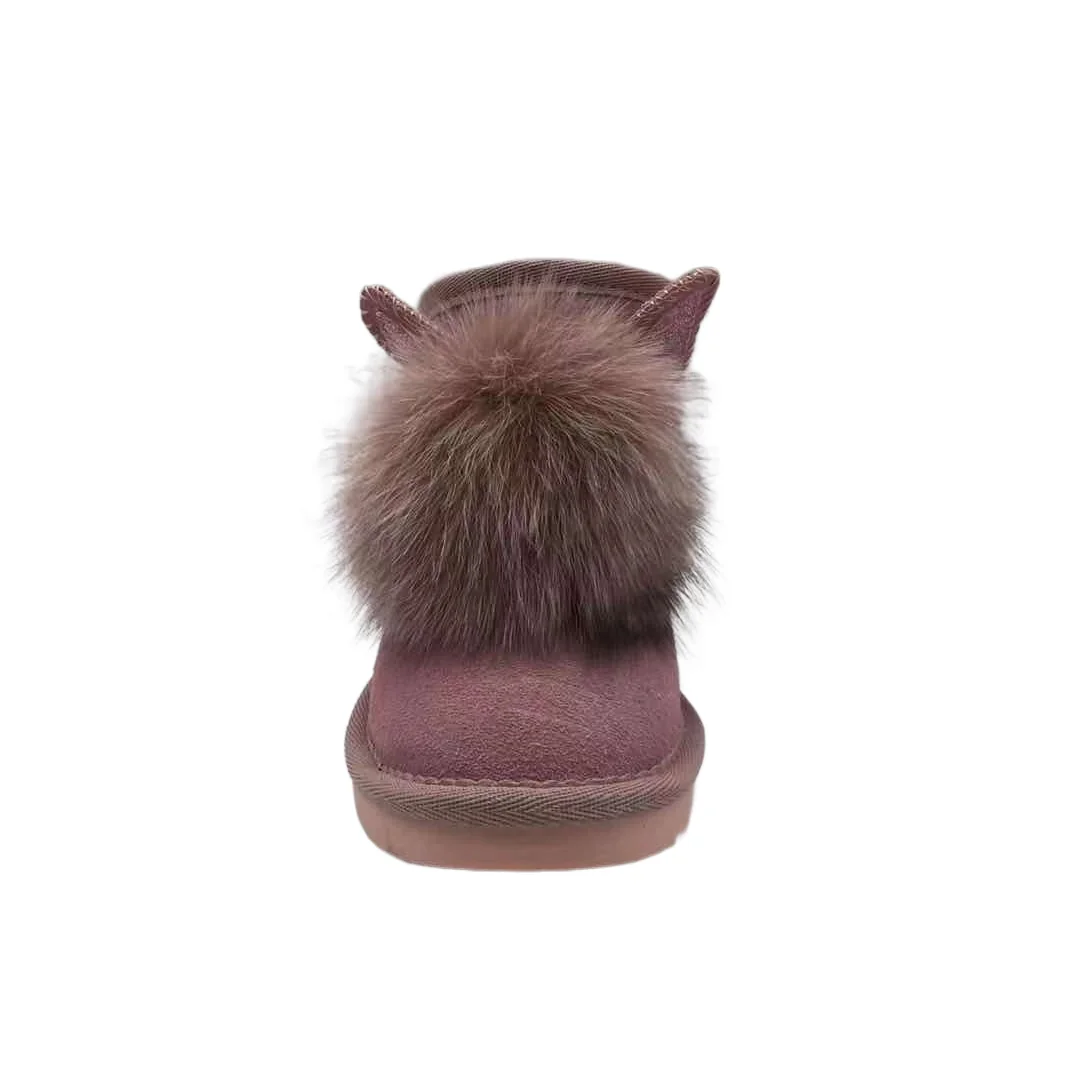 Kids Winter Boots Warm Children Shoes Wholesale Australian Sheepskin for Girls Black Waterproof  Customized