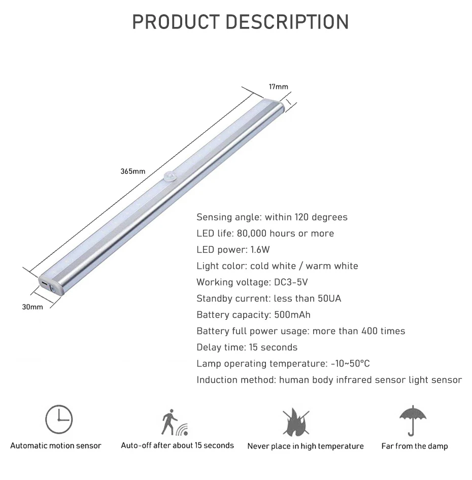 20LEDS Under Cabinet Light PIR Motion Sensor Lamp USB led sensor light for Wardrobe Cupboard Closet Kitchen night light