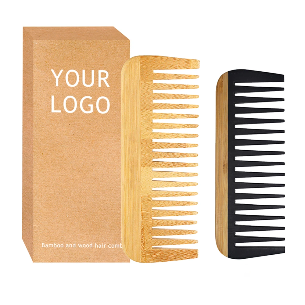 Wholesale Custom Logo Natural Bamboo And Bakelite Wide Tooth CombWidel Tooth Hair Detangling Comb