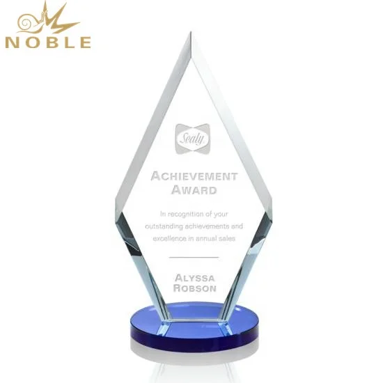 Hot Sale Personalized Handmade Crystal Diamond Plaque Award on Blue Pedestal TROPHY Souvenir K9 Crystal,crystal Custom Award