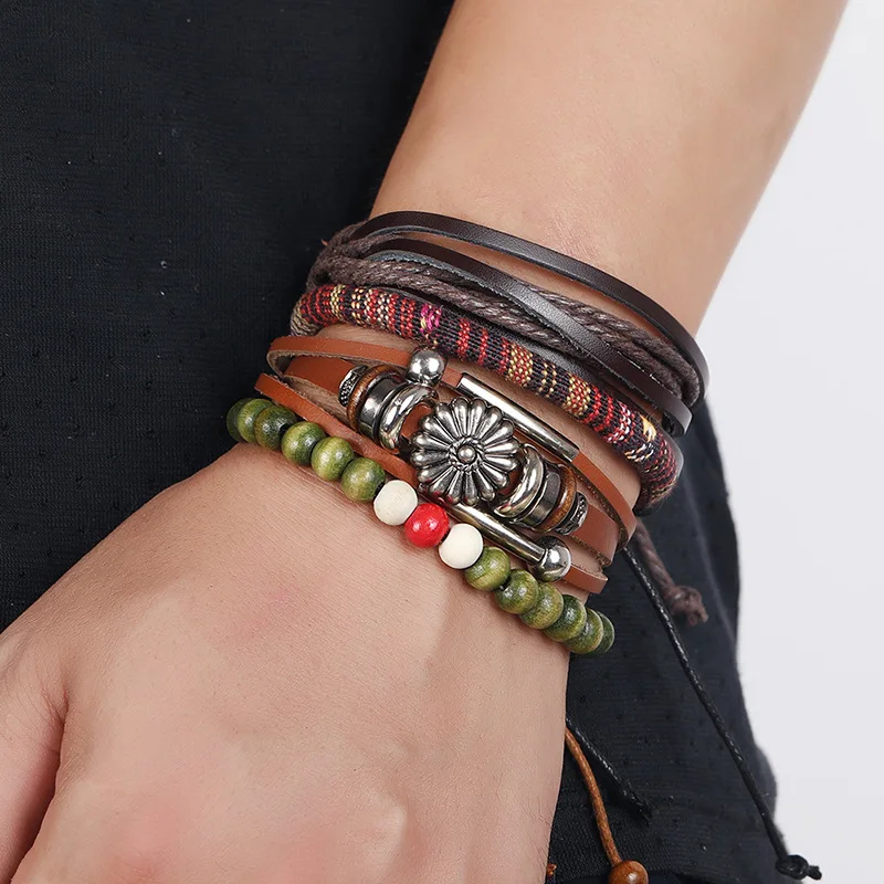 Vintage Woven Leather Bracelet Ethnic Multilayer Handmade genuine Leather Woven Beaded Bracelets