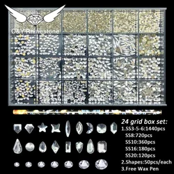 CY Customization Multi Color Shape Best Selling Glass Nail Stones Crystal Size 24 Grid Rhinestone