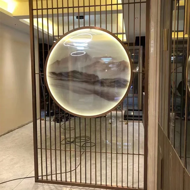 Custom stainless steel screen size luxury Chinese style central activity area partition screen