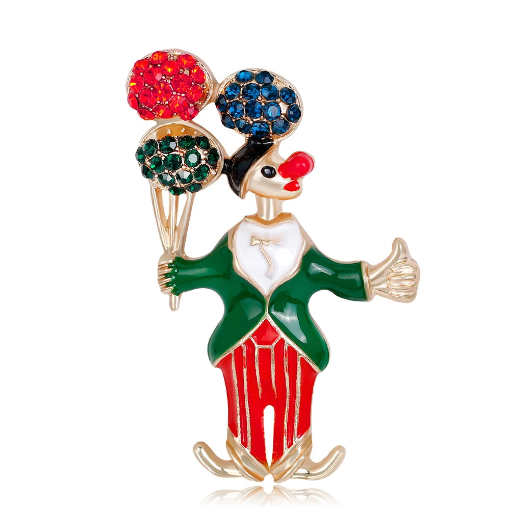 Wholesale New Christmas Decorations Series Fashion Diamond Alloy Drip Oil Cartoon Clown Brooch Jewelry For Women