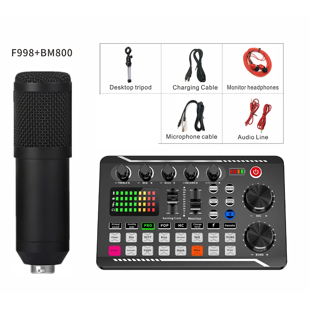 Fast shipping   F998  sound card Audio Set Interface External Usb Live Function Microphone Sound Card
