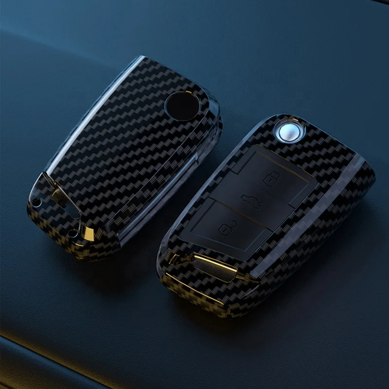 Carbon Fiber protection car key case intelligence silicon car key cover for VW Magotan