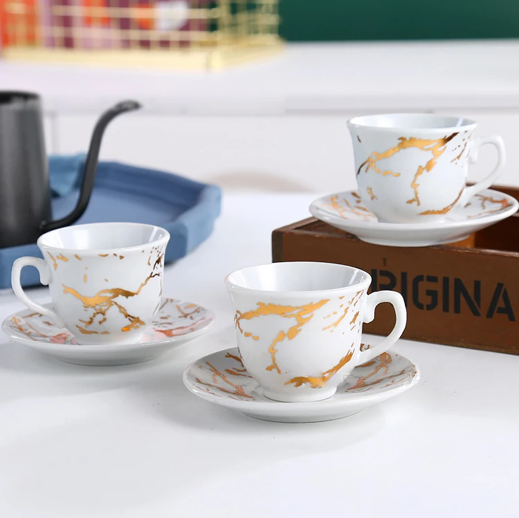 America Style Coffee Set Ceramic Plated Six Cups  Six Saucers Set Creative Dinnerware Ceramic Cup Gift Box Sets