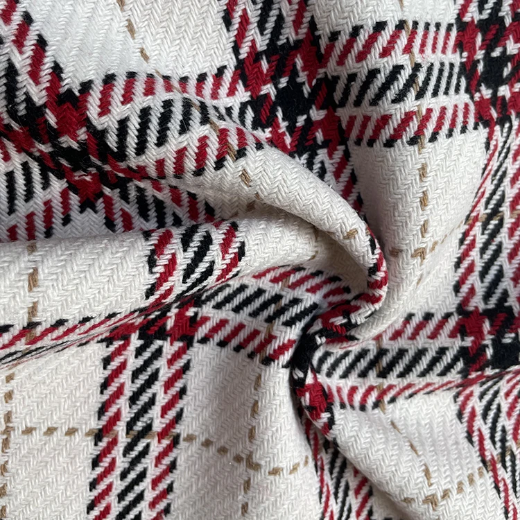 Wholesale Classic Plaid Desgin Polyester Wool blend woven tweed fabric