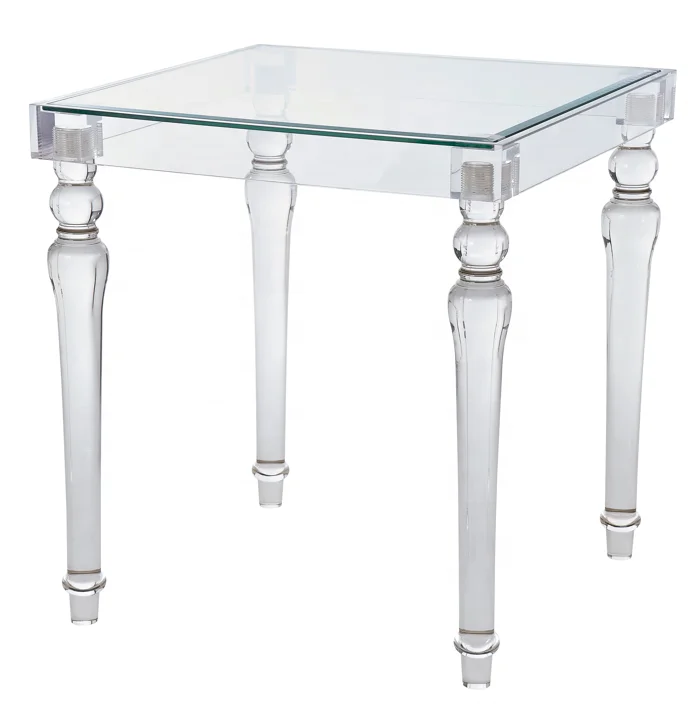 Luxury KD Acrylic square Side Table with glass top