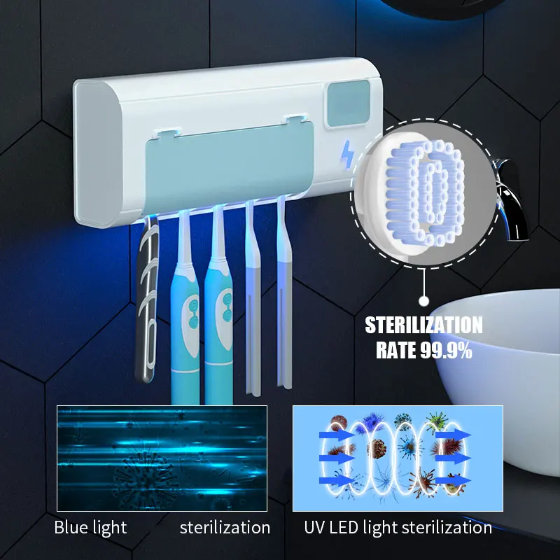 2022 New Released Wall Mounted UV Light Sterilizer Toothbrush Holder Electric Rechargeable UV Toothbrush Sterilizer