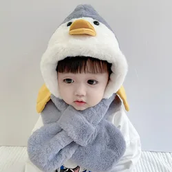 Customized hot sell children penguin scarf cute little yellow duck warm ear protection warm baby hat