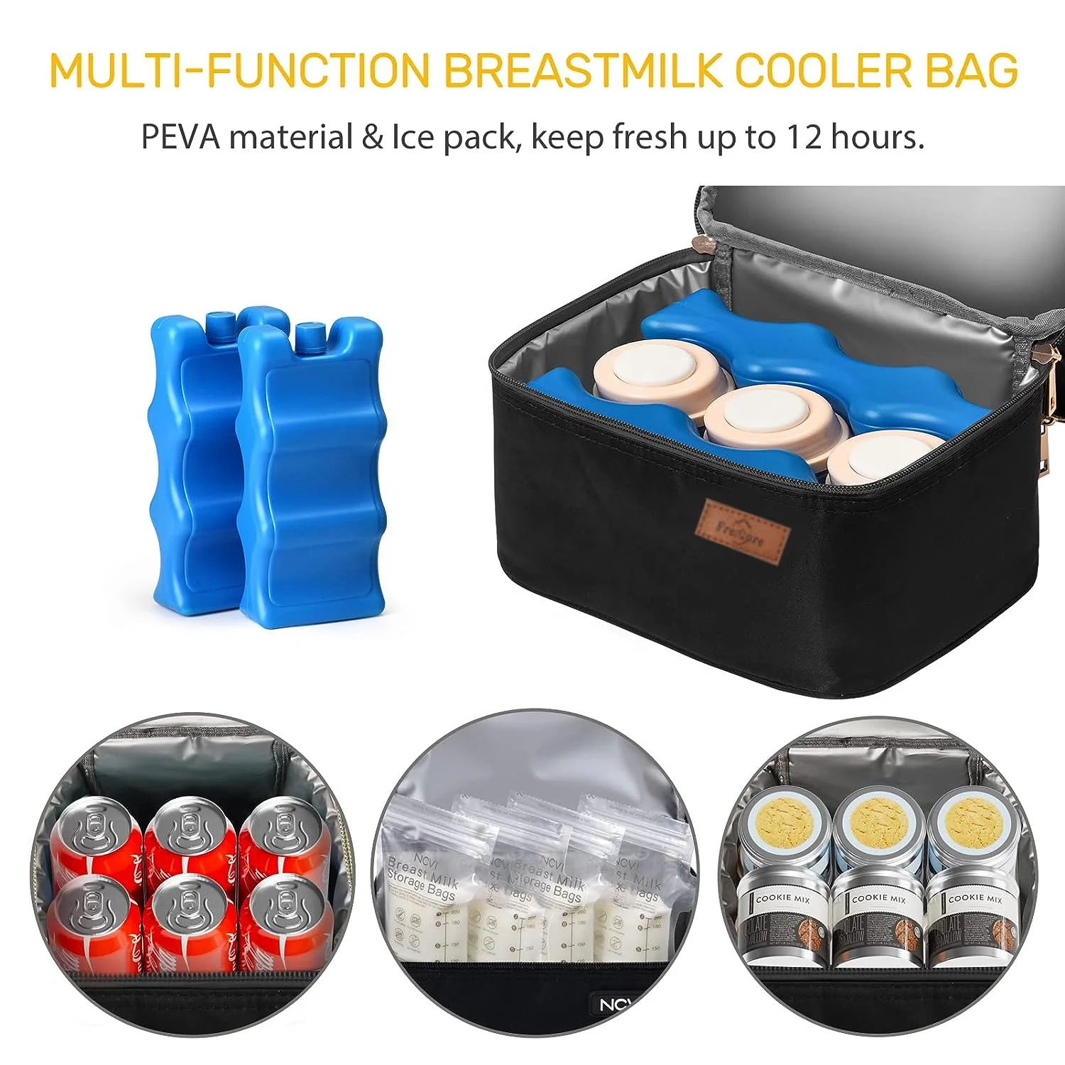 Breast milk Bottles Cooler Bag with Ice Pack Polyester Breast Pump Bag Fits 6 Bottles Up to 9 Ounce