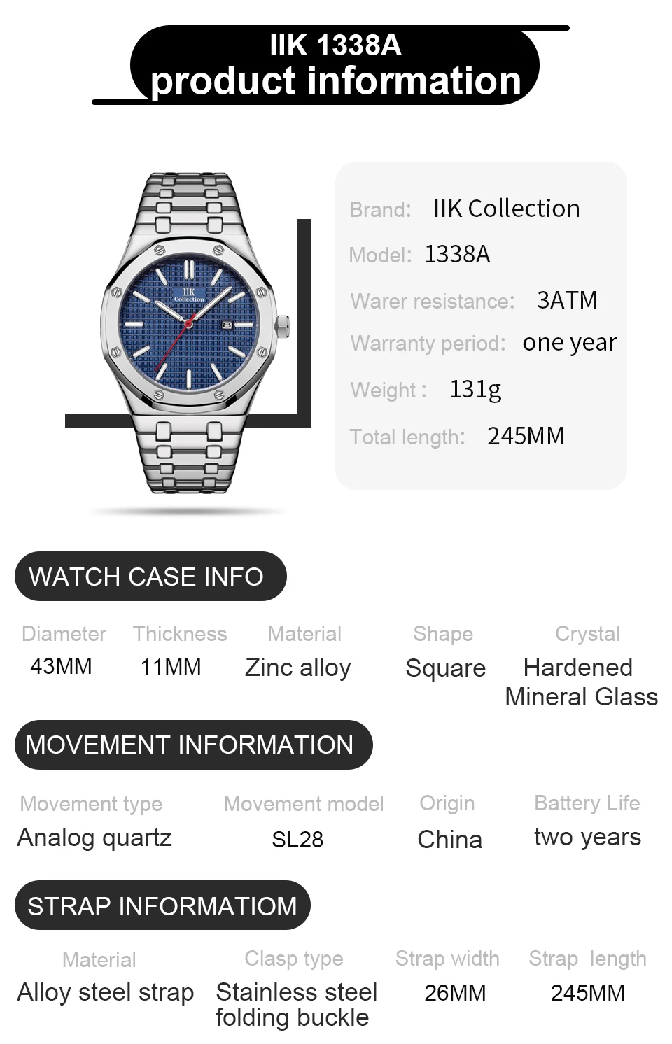 Hot Sale IIK Collection Luxury Couple Watch lIK Brand Gold Two Tone Date Analog Wristwatches Men