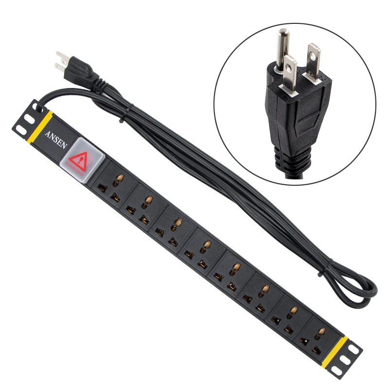 Factory OEM office special USA plug aluminum alloy shell 10A 250V 8 ways rack mount pdu