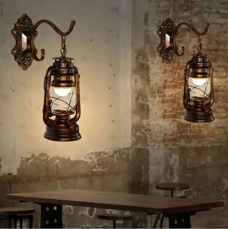 Vintage LED Wall Lamp Retro Kerosene Wall Light Barn Lantern