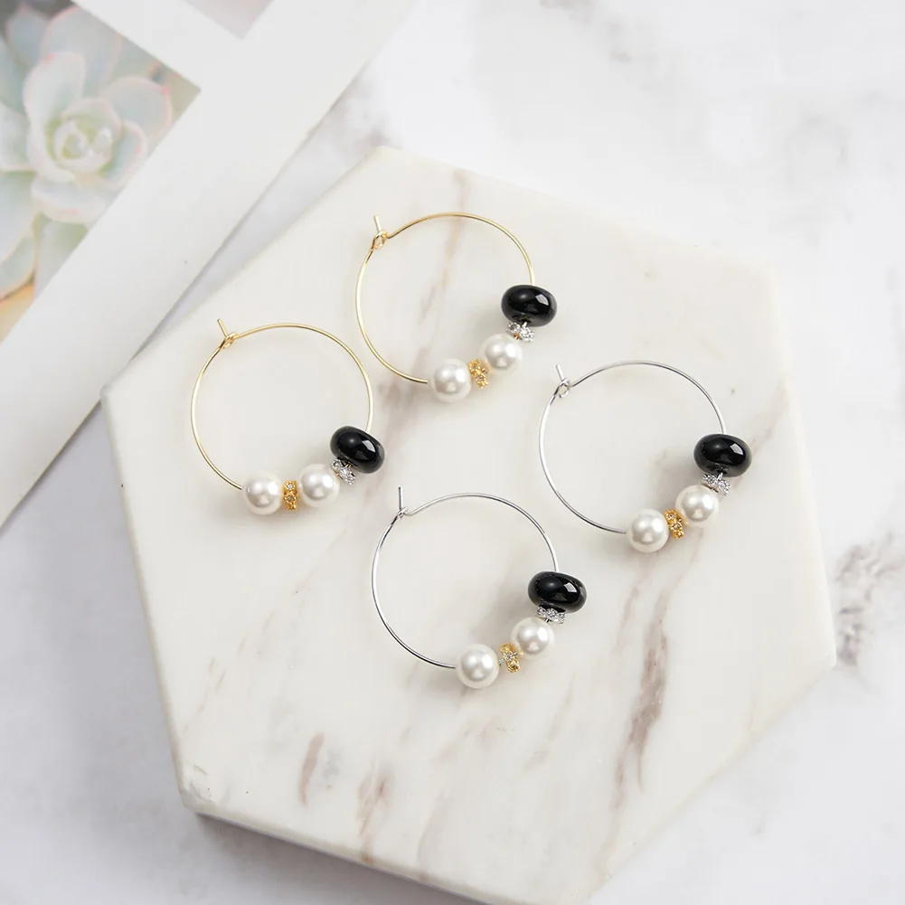 RINNTIN GME47 Premium Original Design 925 Sterling Silver Hoop Black Agate Earrings For Women Jewelry Gifts