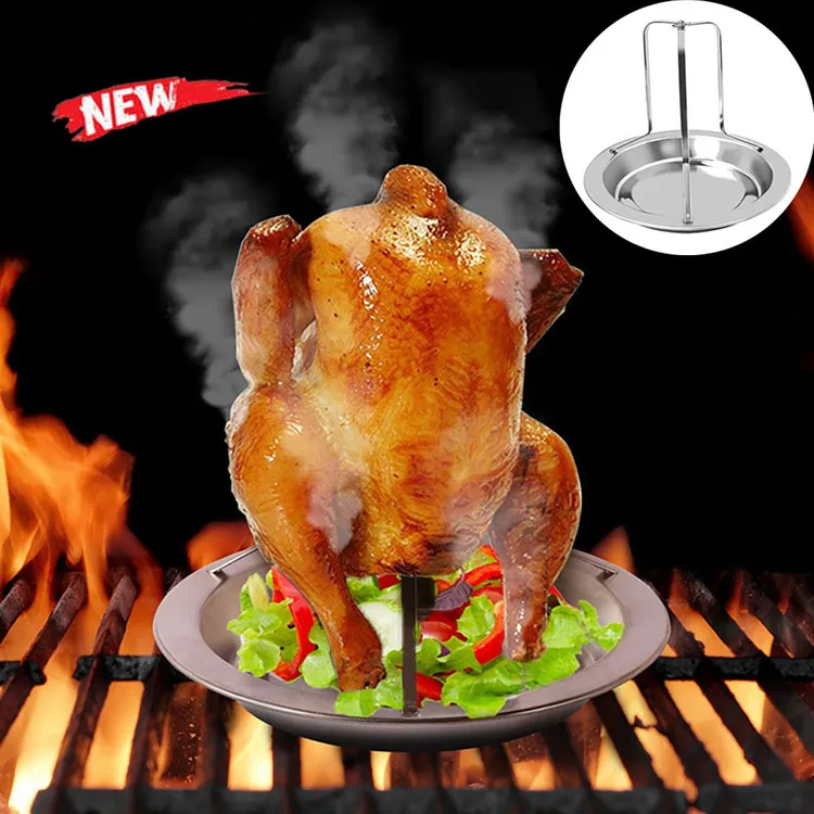 Wholesale Stainless Steel BBQ Tools Roast Chicken Rack Chicken Roaster Rack Barbecue Tray for Oven Cooking Grill Pan Tool