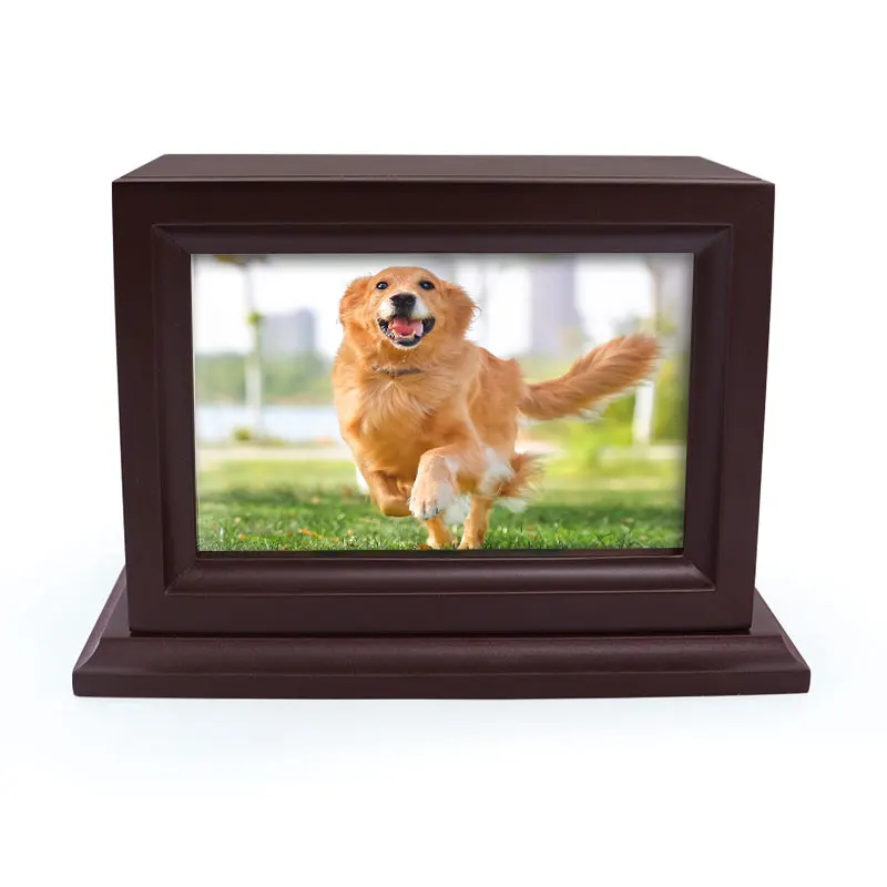 2024 Customized Bamboo Wood Urn Pet Memorial Ashes Storage Box Ceramic Urns for Pets with Photo