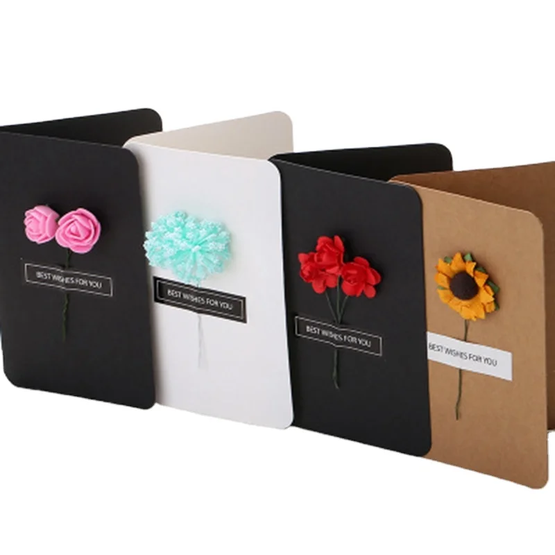 wholesale kraft paper Creative handmade DIY false blossom greeting card  birthday cards Thanksgiving gift cards