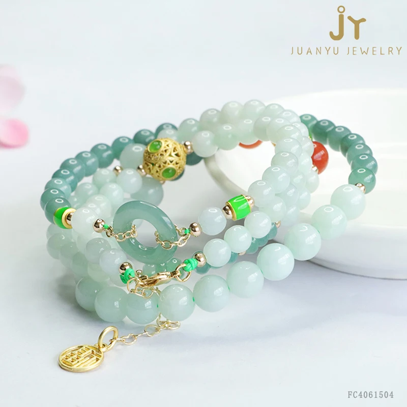 Real Stone Round Donut Jade Beaded Necklace For Women Multicolored Myanmar Jade Beads Necklace Jewelry Burma Jadeite Necklace