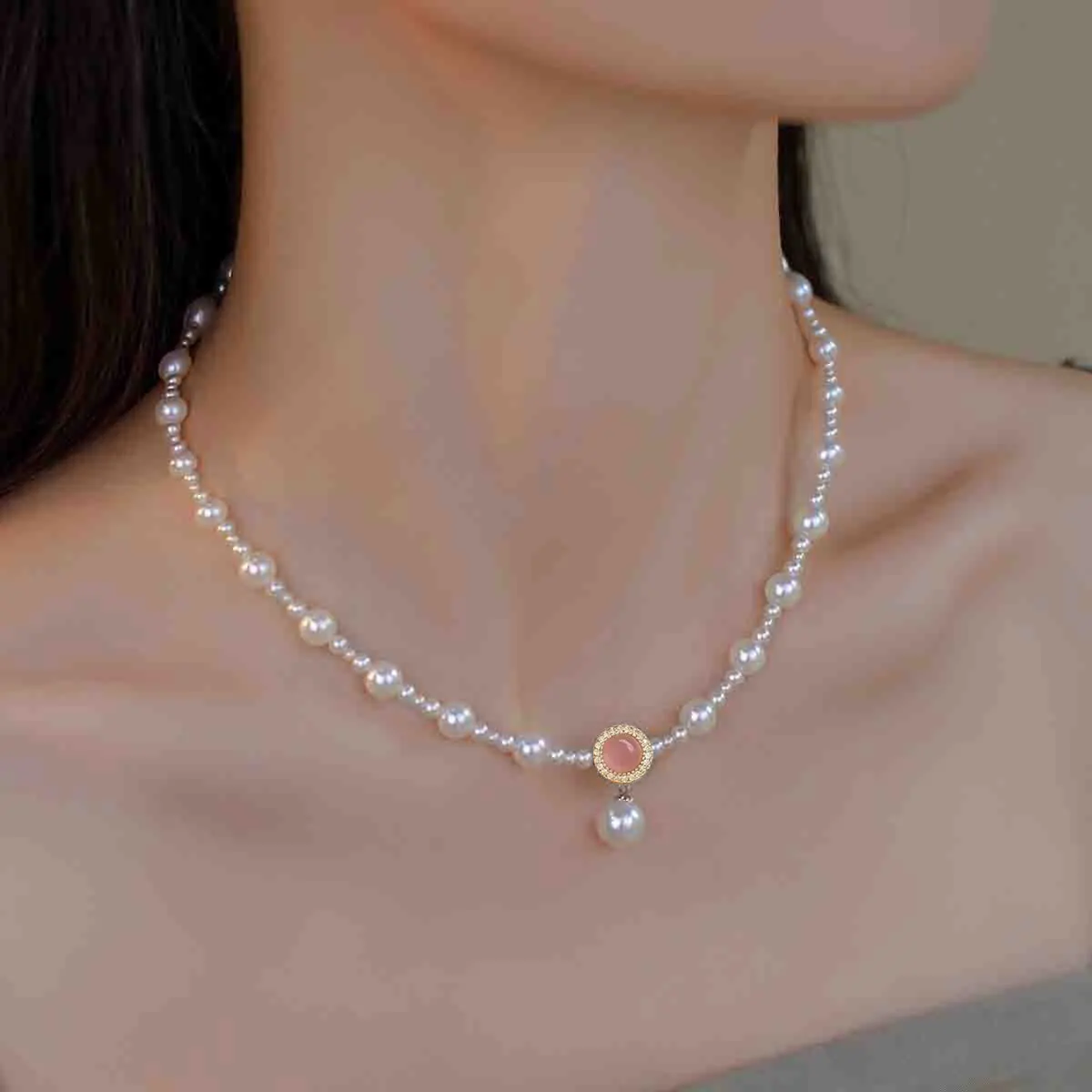 Vintage Mapei pearl necklace earring set court style banquet rhinestone short chain prom party dating bridal wedding jewelry set