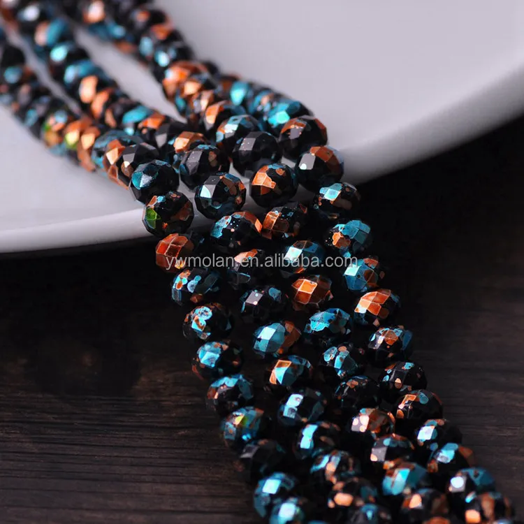 Spots Coated Black Background Style Crystal Glass 8x6mm Rondelle Faceted Loose Spacer Beads for Jewelry Making DIY Crafts