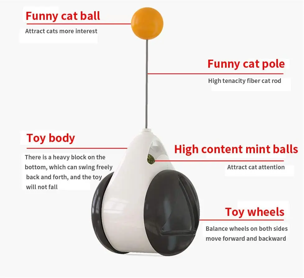 Interactive Cat Toy for Indoor Cats Kitten Chaser Toys with Catnip Ball Tumbler Balanced Wheel Toys Funny Cat Stick with Teasing